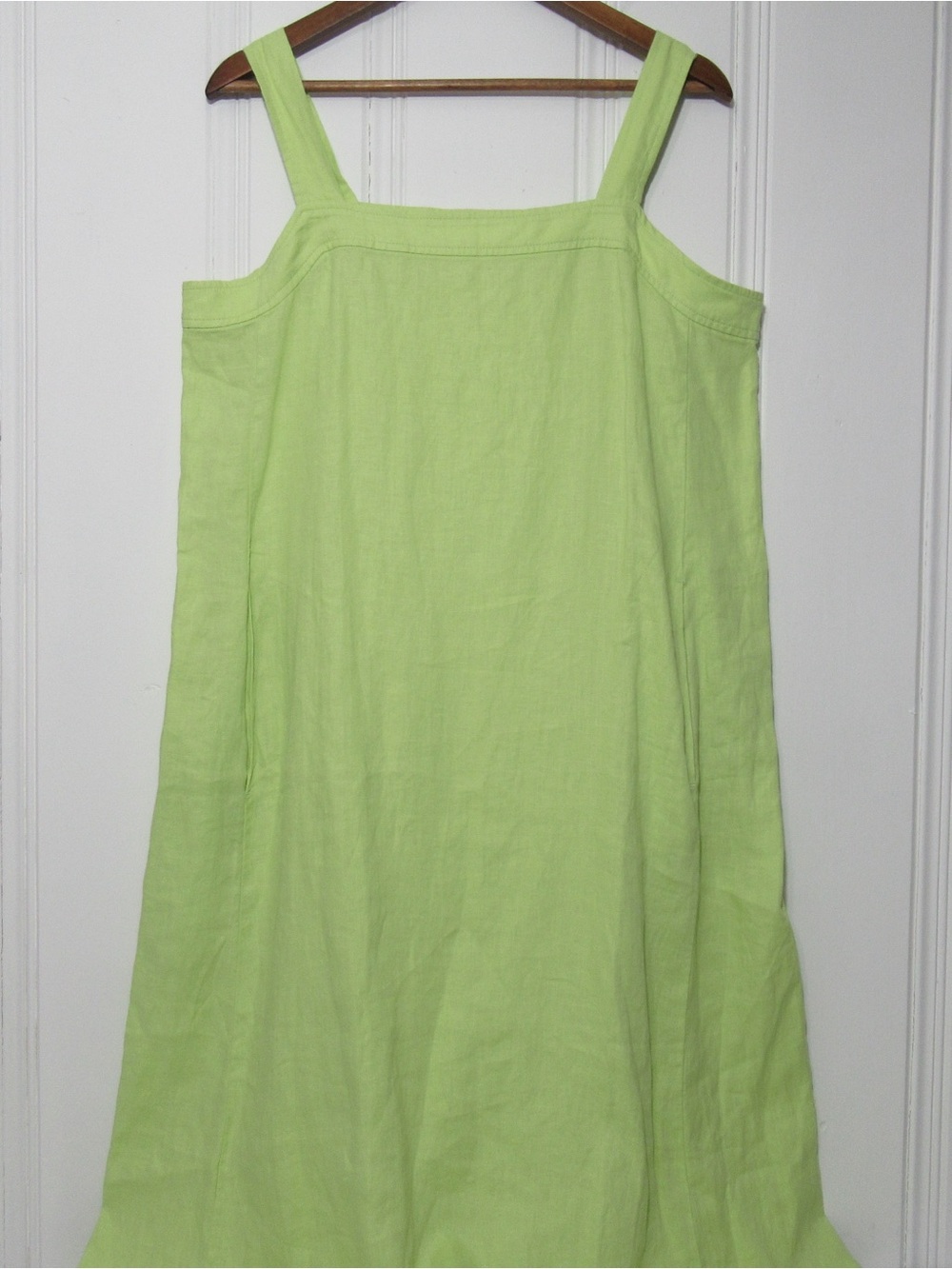 EILEEN FISHER Organic-Linen Square-Neck Dress Honeydew Size Large - Picture 4 of 17
